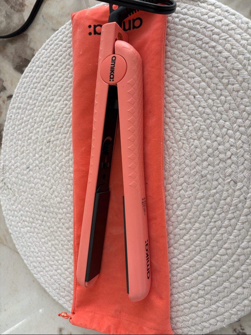 amika Coral-Pink Flat Iron with Black Plates